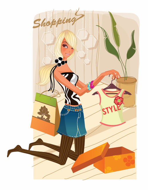 free vector Fashion Shopping Girl Vector Illustration